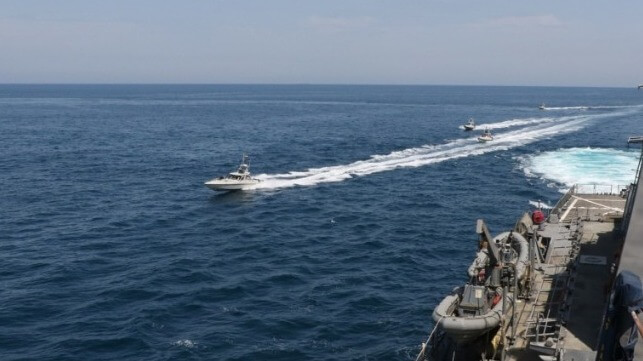 IRGC attack boats as seen from a U.S. Navy destroyer (USN file image)