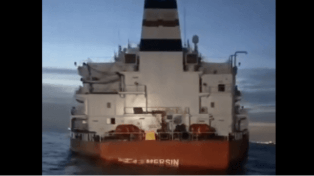 Besiktas-operated tanker Mersin trimmed heavily by the stern off Senegal, Nov. 2025 (Senegalese social media)