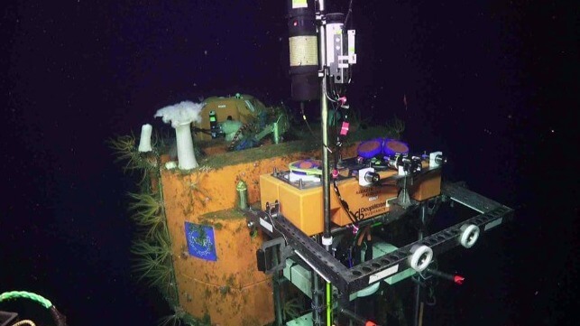 An instrument platform at the Endurance Array off Oregon, one of seven instrumentation sites that the Trump administration is removing (UW / NSF)