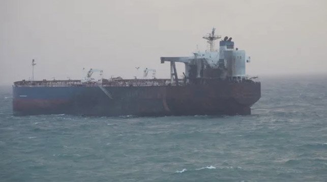 fire-damaged sanctioned tanker off Bulgaria